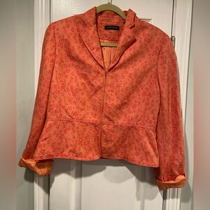 Valerie Stevens Size 10 Floral Linen Blend Blazer Structured Lined Coral